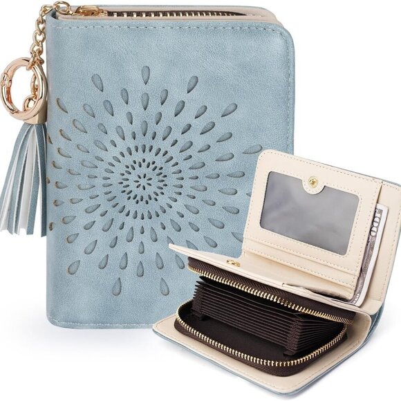 Accessories - Women RFID Wallet Faux Leather Small Bifold Card Holder with Coin Pocket